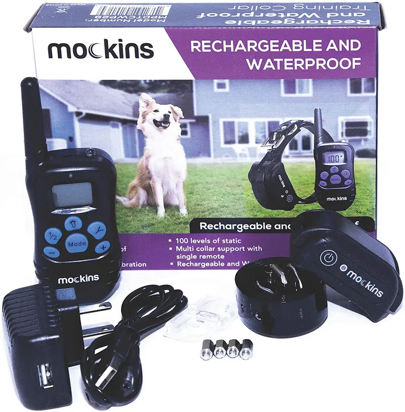mockins 100% Entrenamiento del perro Choque remoto electrónico recargable impermeable collar con coches y vibración – E-Collar con 330 yards (990 ft) la distancia