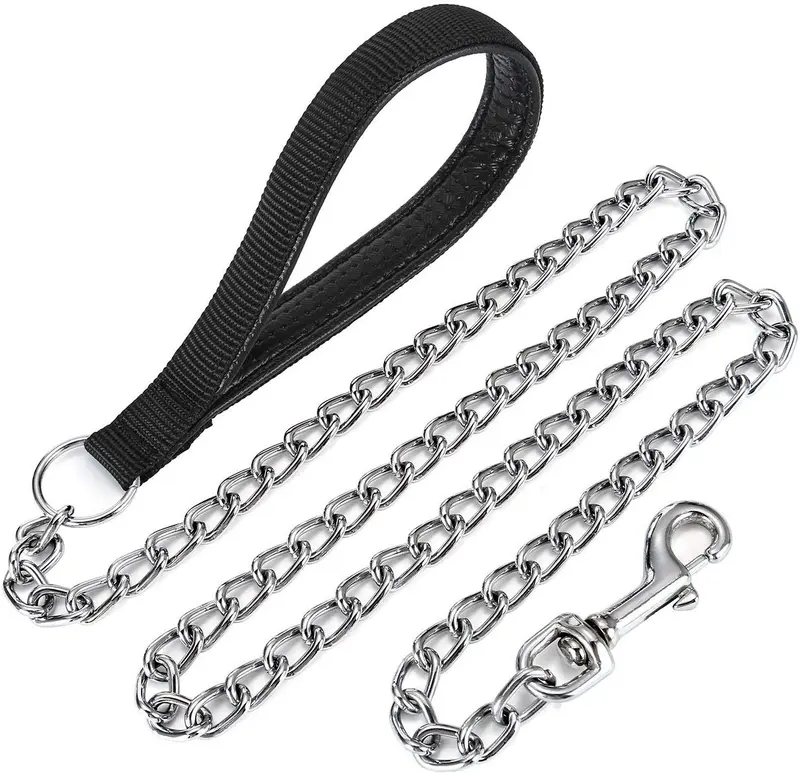 Mogoko Metal Dog Leash, Heavy Duty Chew Proof Pet Leash Chain with Padded Handle for Outdoor Training