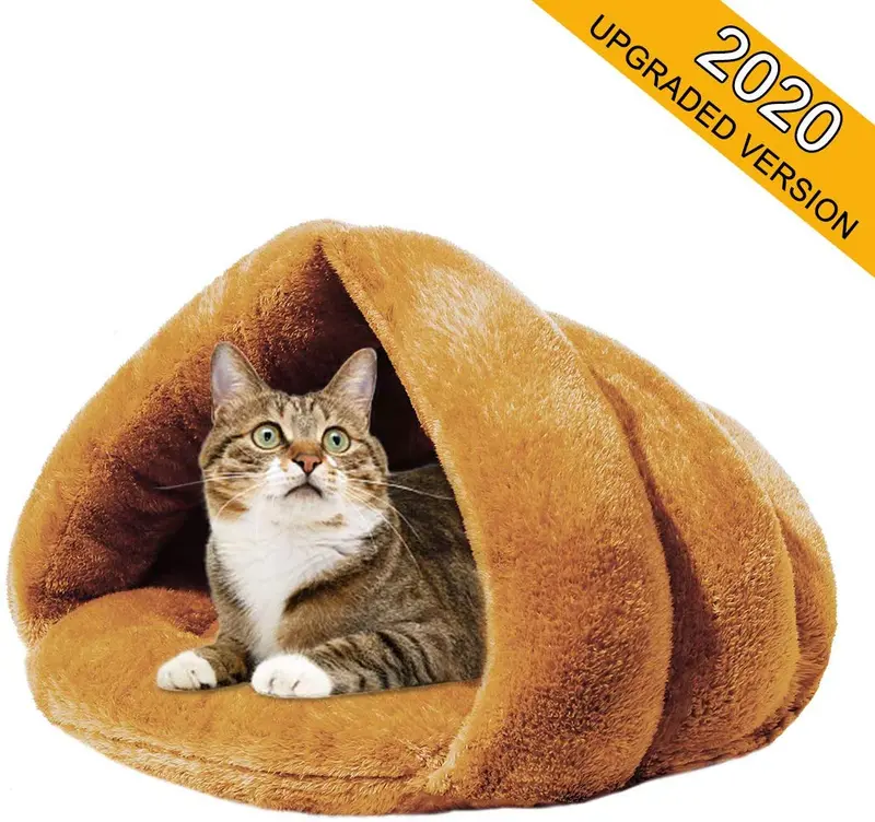Mojonnie - Cama de gato con forro polar suave para calentar y calentar con forma de triángulo para gatos, invierno, mascotas