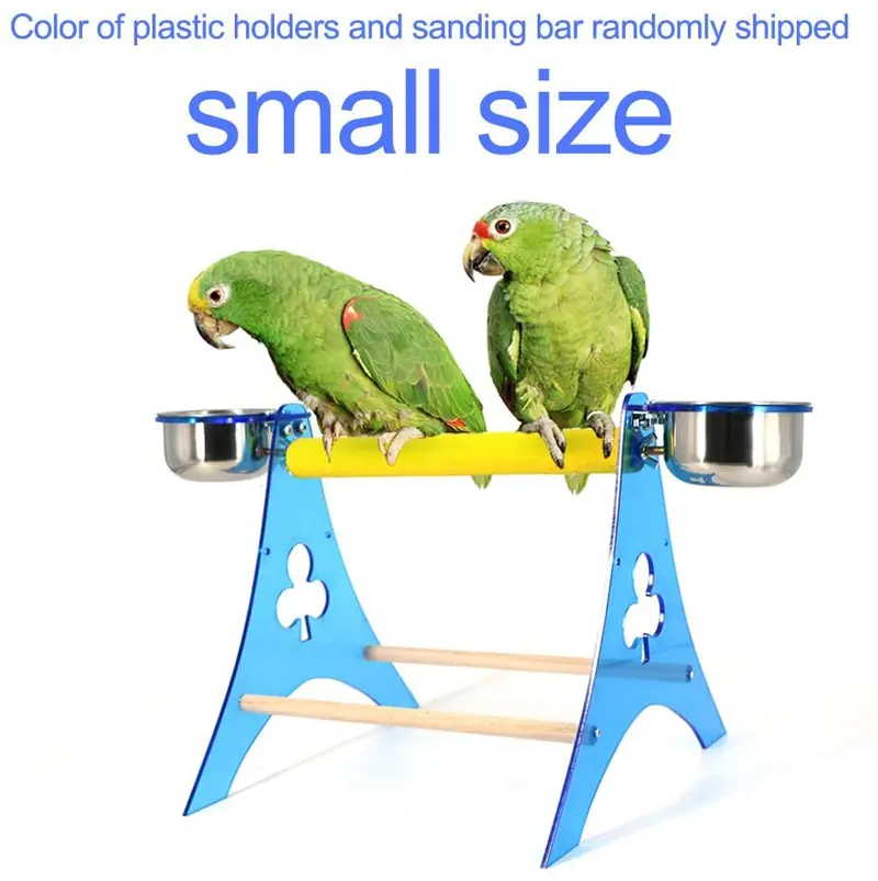 Mokook Parrot Foraging Feeder with Food Containers for Parrot Macaw African Greys Budgies Parakeet Cockatiel Cockatoo Conure Lovebird Standing Scratching Feeding, Acrylic Stand Frame Tripod Design