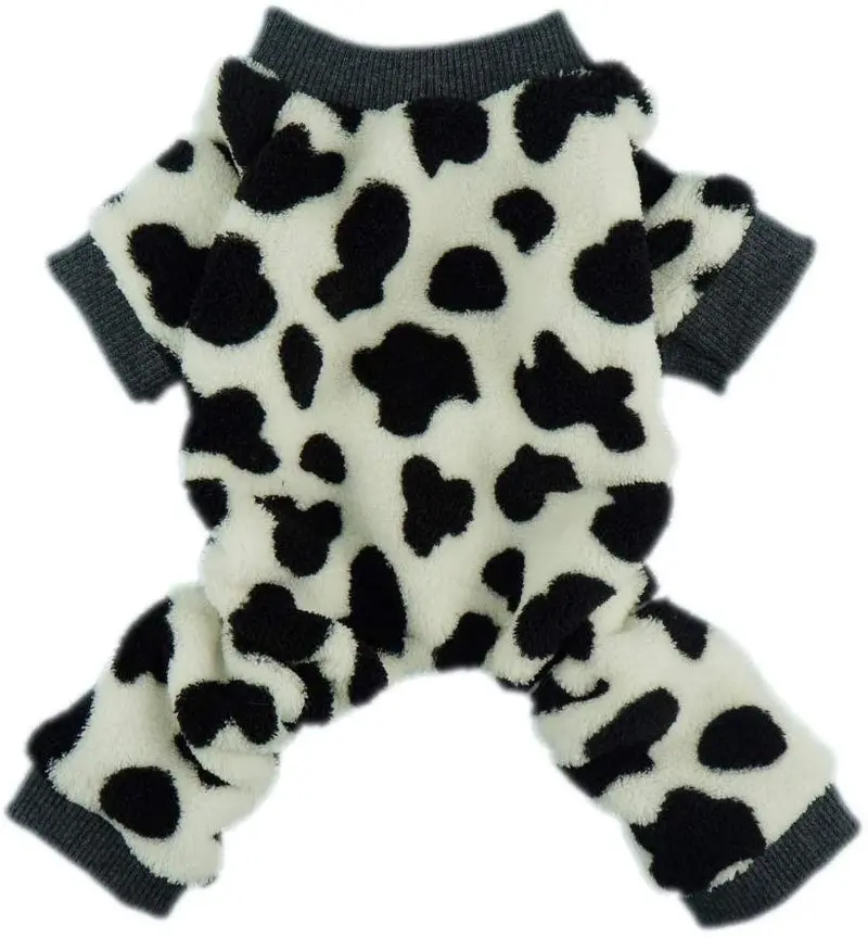 Mono adorable para perro Fitwarm®; pijama enterizo de terciopelo cómodo con diseño de vaca para el invierno para perro