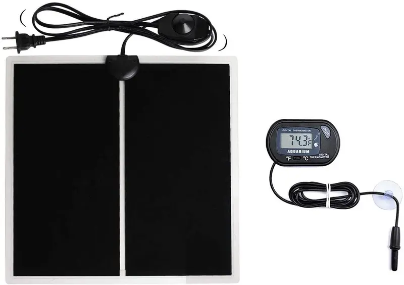 MQ 5-20W Reptile Terrario Almohadilla de calor con termómetro digital LCD, ajuste de potencia debajo del tanque calentador Mat para mascotas, animales pequeños, seedling