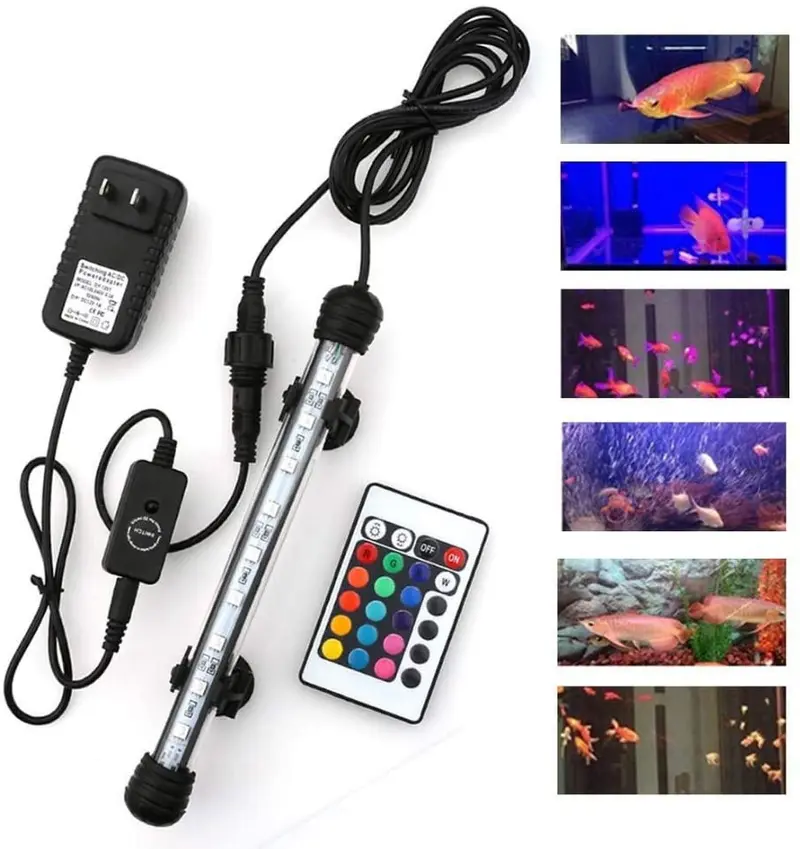 MQ 8 – 20 en sumergible LED luz de acuario, cambio de color tanque de peces luz con mando a distancia, IP68 cristal LED luces Bar, para pecera 10 – 35 pulgadas