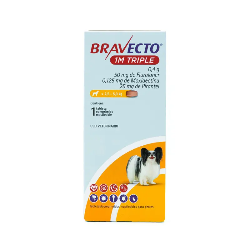 Msd Bravecto 100Mg 1Mes Triple (2.5-5Kg) 1 Tableta