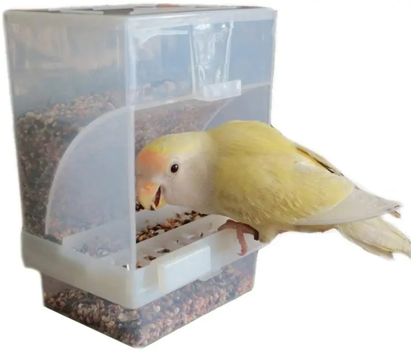 Nbhbj Alimentador automático de Pájaros, Alimentador de Pájaros Sin Mave, Accesorios de Jaula para Bolsa, Canario, Cocatiel, Finch, Parakeet Semillas Alimentos Contenedor