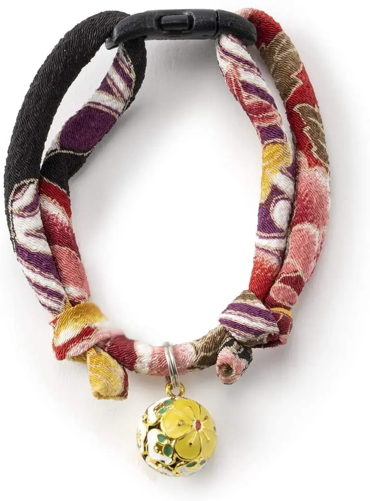Necoichi Chirimen - Collar de gato con flor de ciruela, hecho a mano en Japón, 1 tamaño para todos, tejido kimono...