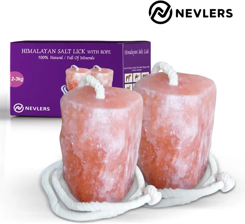 Nevlers 2 Pack All Natural Pure Himalayan Salt Licks for Animals - Great for Horses, Cows, Deer, and Other Livestock - Ropes Included - 4.5-6.5 lbs Each