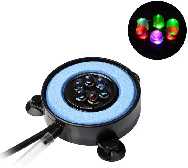 NICREW - Disco de piedra de burbujas LED multicolor para acuario, burbuja fina para tanque de peces con luz LED, 2.0 in de diámetro