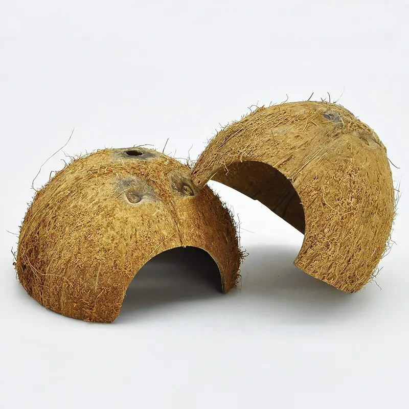 Niteangel 2 Pack Natural Coconut Reptile Hideouts, Lizard, Spider and Aquarium Fish Hide Cave