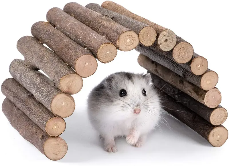 Niteangel Puente de escalera de madera, hámster ratón rata roedores juguete, pequeño animal masticar juguete