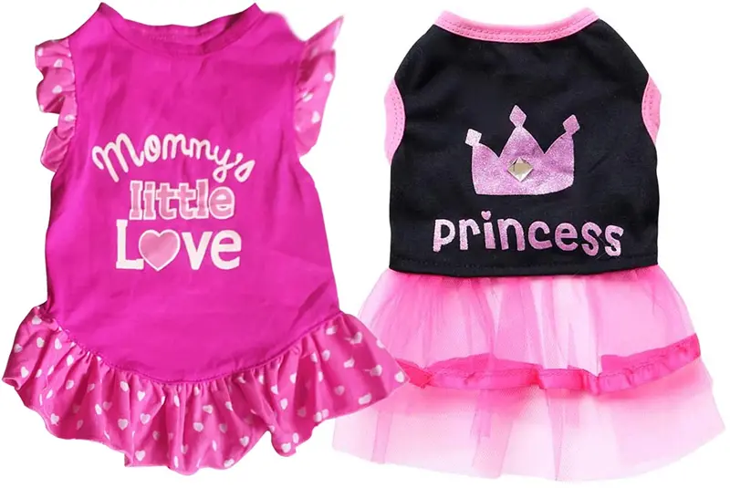 Ollypet Pack of 2 Dog Clothes for Small Dogs Dress Girl Puppy Cat Pink Pet Cute Black Summer Apparel Chihuahua Yorkie Outfit