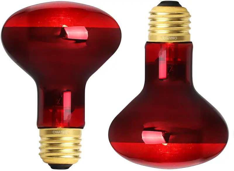 OMAYKEY - Bombillas de calor por infrarrojos, 75 W, 2 unidades, luz roja, para calentamiento de cristal, para lagarto, serpiente, camaleón, dragón, acuario, reptiles, y anfibios