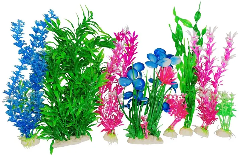 Otterly Pets Plantas de plástico para decoración de peceras grandes artificiales, decoración de acuario y accesorios, paquete de 8