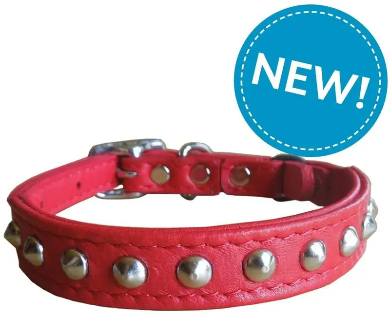 Outlaw rojo Studded piel Seguridad gato collar