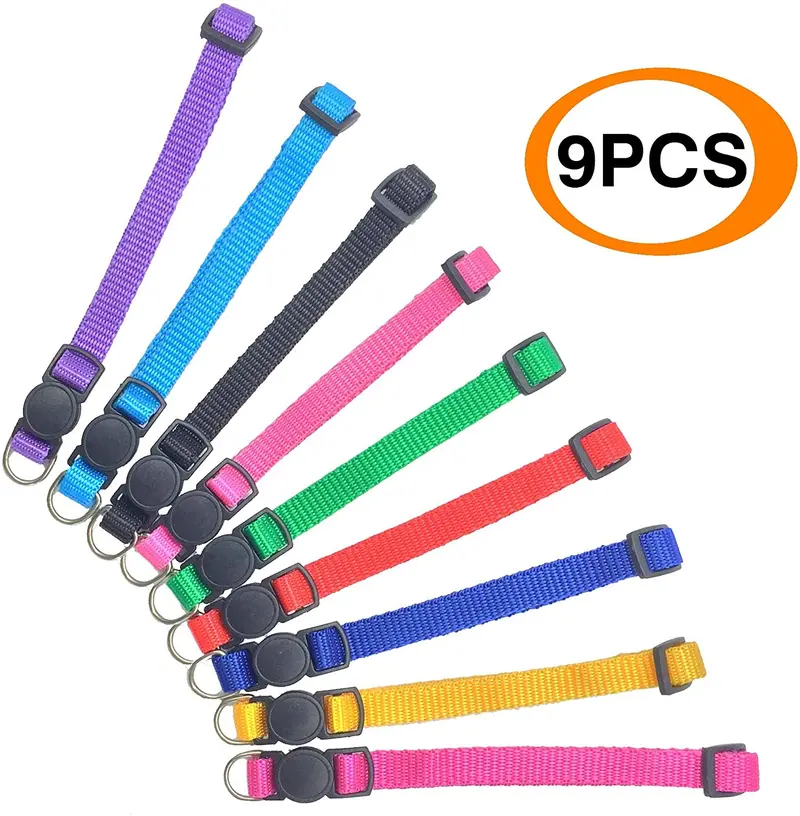PACCOMFET 9 piezas de nailon cachorro ID collar romper gato collar ajustable para mascota perro ballena, Adjustable