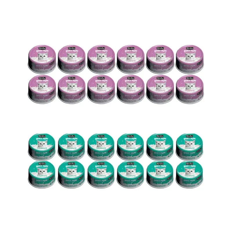 Pack 12 Kit Cat Goat Milk Gourmet Tuna & Crab + 12 Goat Milk Ckicken & Shrimp 70 Gr