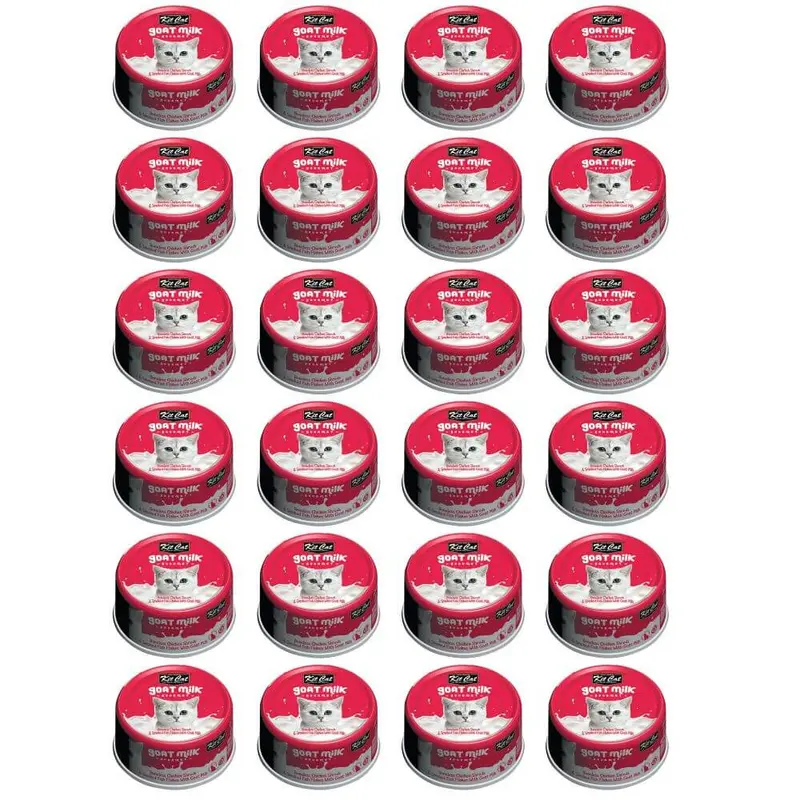 Pack 24x Kit Cat Goat Milk Gourmet Chicken & Smoked Fish 70Gr