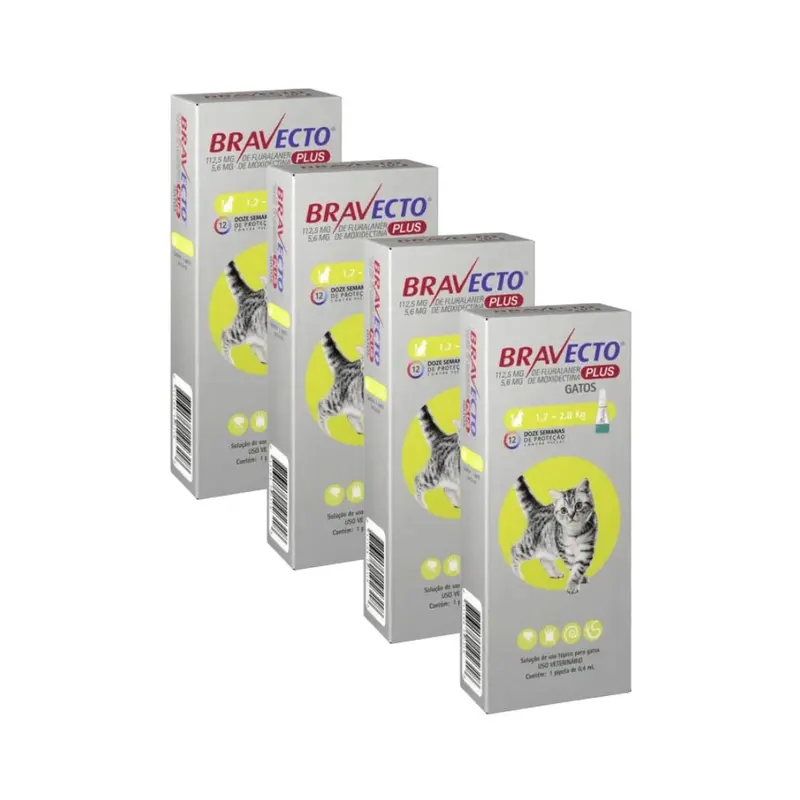 Pack 4 x Bravecto Plus Gato 1.2 - 2.8 kg (112.5mg)