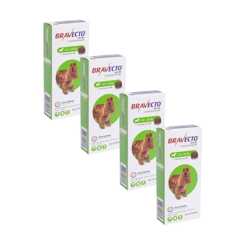 Pack 4x Bravecto Perro 10 - 20 kg (500mg)