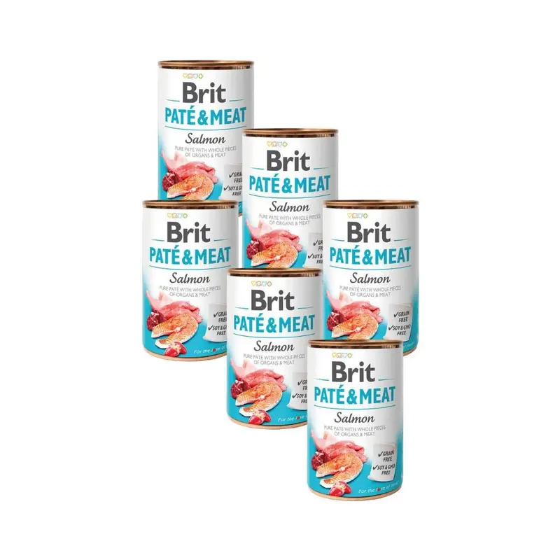 Pack 6x Lata Brit Pate & Meat Salmón 400 g