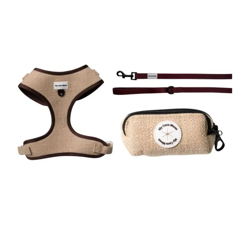 Pack Ahorro Arnés Ajustable para perro + Correa + Porta Bolsas doble ECO Sand