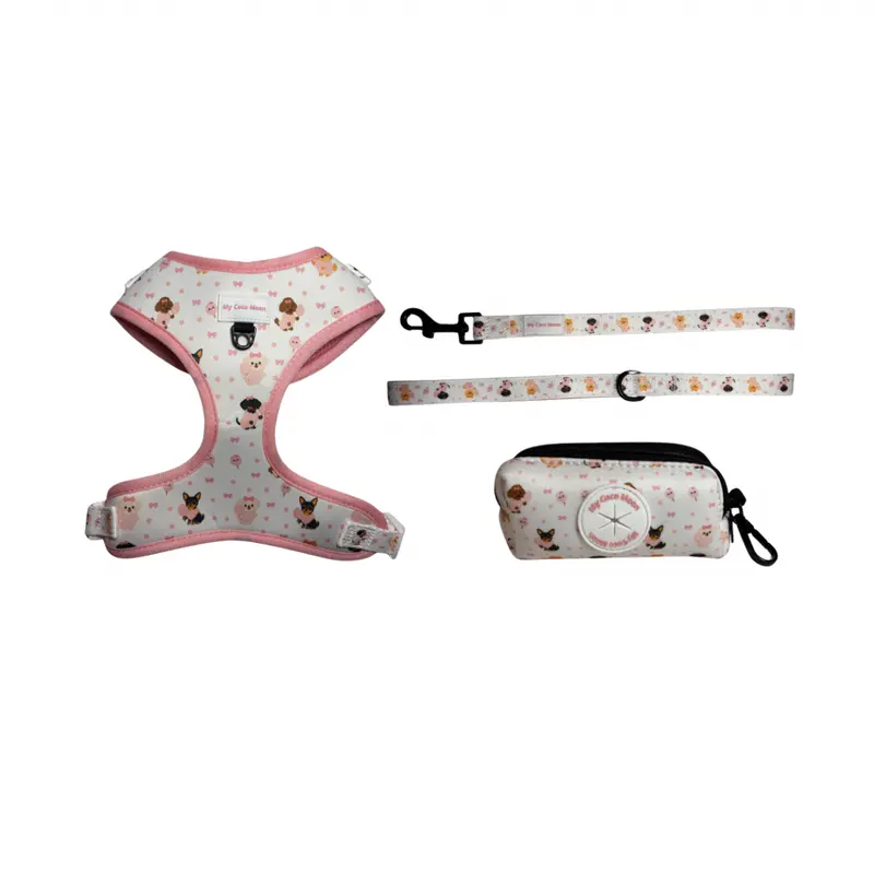 Pack Ahorro Arnés Ajustable para perros + Correa + Porta Bolsas Doble Candy Cotton.