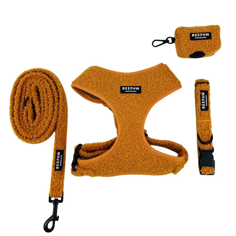 Pack arnés ajustable, collar, correa y portabolsas Teddy Brown