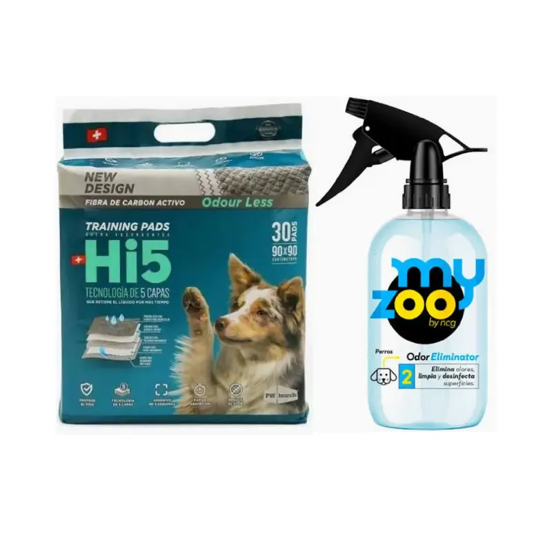 Pack Myzoo Odor Eliminator Perros 500 cc + Hi5 90 X 90 Carbon Activado Sabanillas 30 Unidades