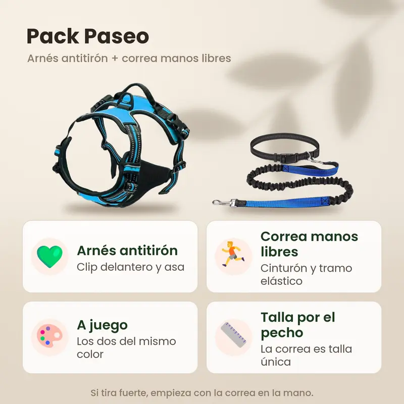 Pack Paseo - Arnés Antitirón + Correa Manos Libres