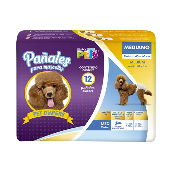 Pañales para perro MEDIANO 12 pzas (45 a 63 cm)