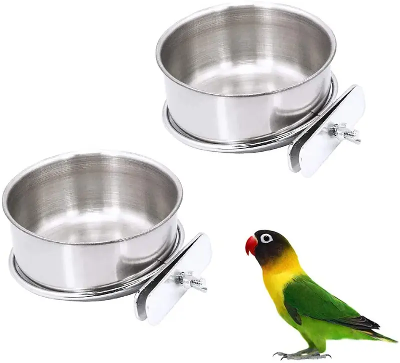 Paquete de 2 dispensadores de agua para jaulas de pájaros, de acero inoxidable