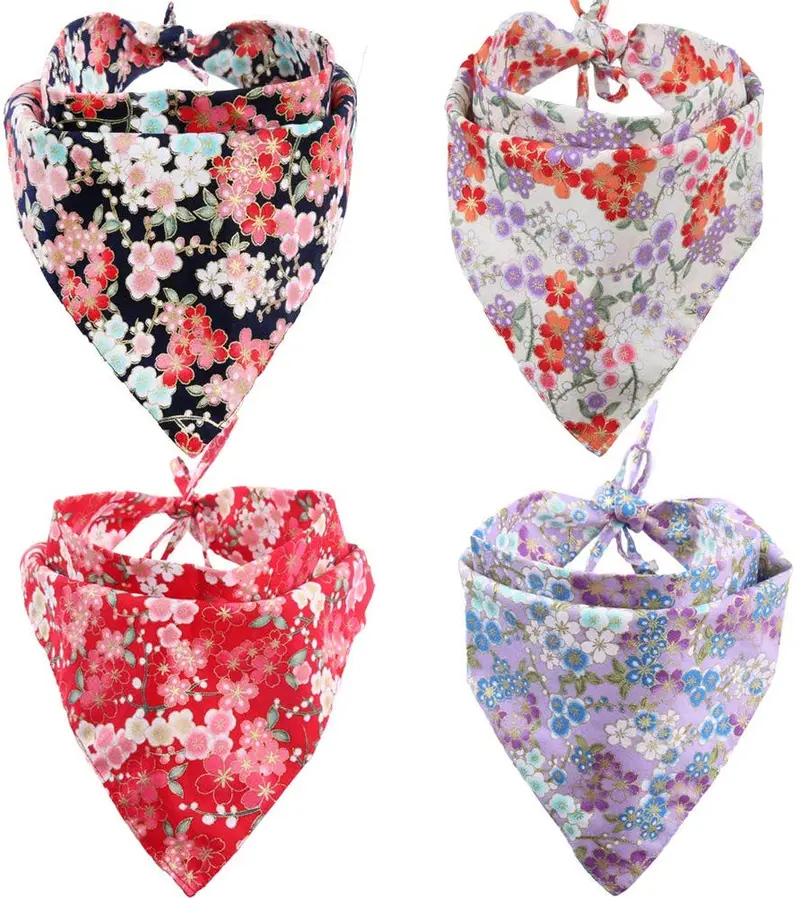 Paquete de 4 bandanas para perro, de KZHAREEN, con diseño de triángulos, accesorios para bufanda, estilo japonés