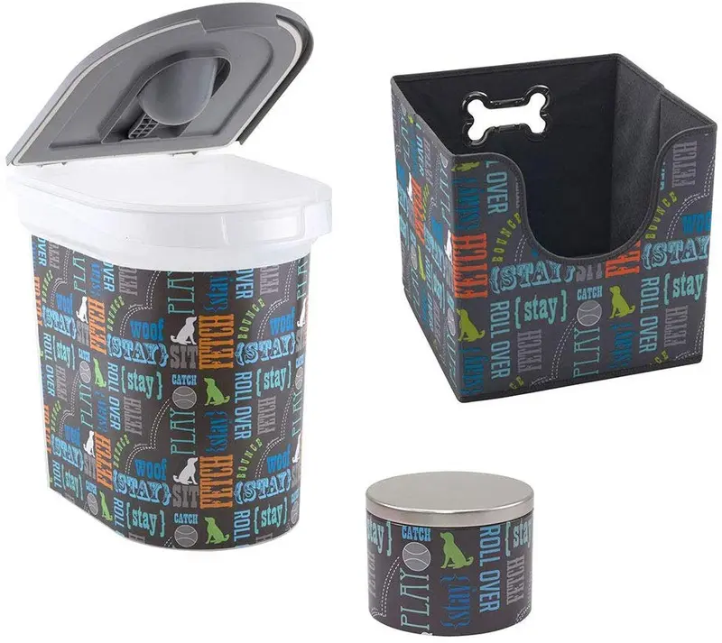 Paw Prints Products - Kit de iniciación de almacenamiento de alimentos y juguetes para mascotas, diseño de Wordplay