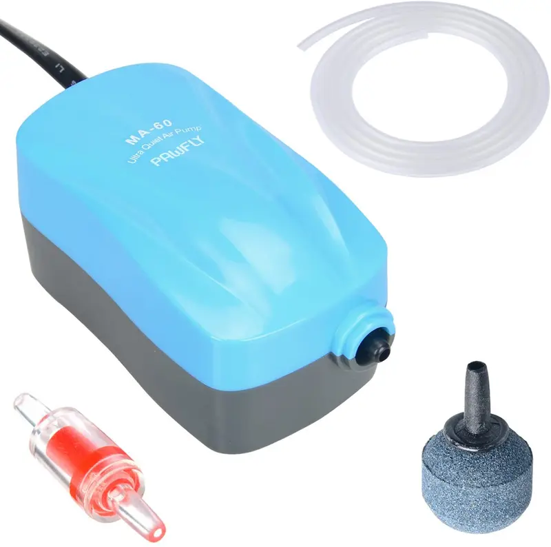 Pawfly ma-60 Silenciosa bomba de aire de acuario para 10 galones con accesoríos, válvula y tubo de retención de aire, 1,8 L/min