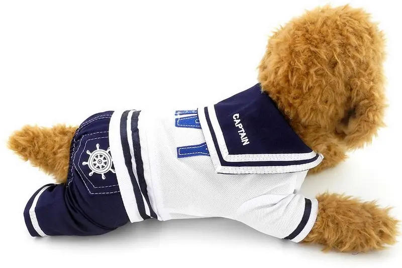 PEGASUS SELMAI Navy Sailor Captain Costume Four Legged Dog Jumpsuits,for Small Dog Cat Puppy Pet