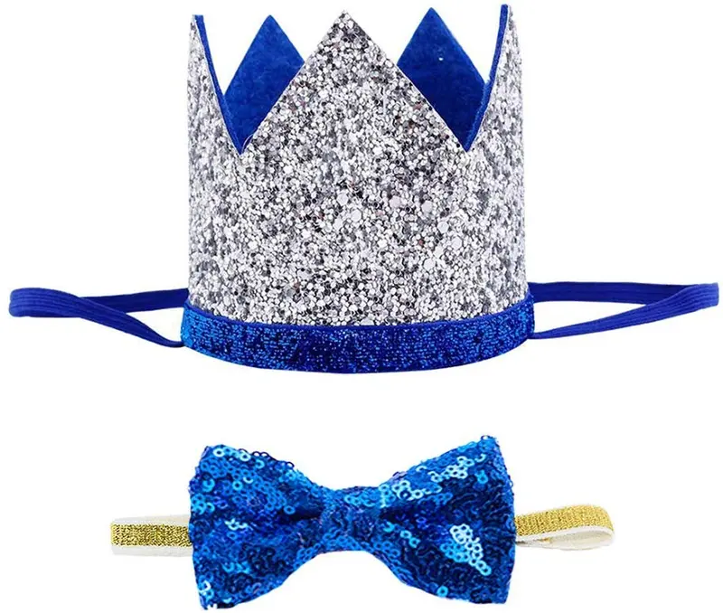Perktail Cute Pet Birthday Crown Hat and Bow tie Collar Set for Dog Cat Birthday Party Supplies