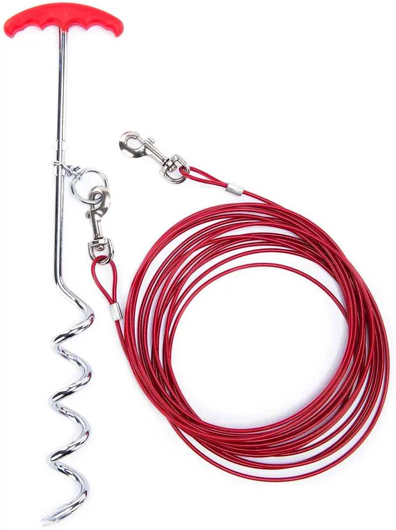 Perro corbata Fuera Cable y Estaca 30 ft al aire última intervensión, Patio y Camping, para pequeñas y medianas perros hasta 60 libras, 16" Juego, 30 ft Cable