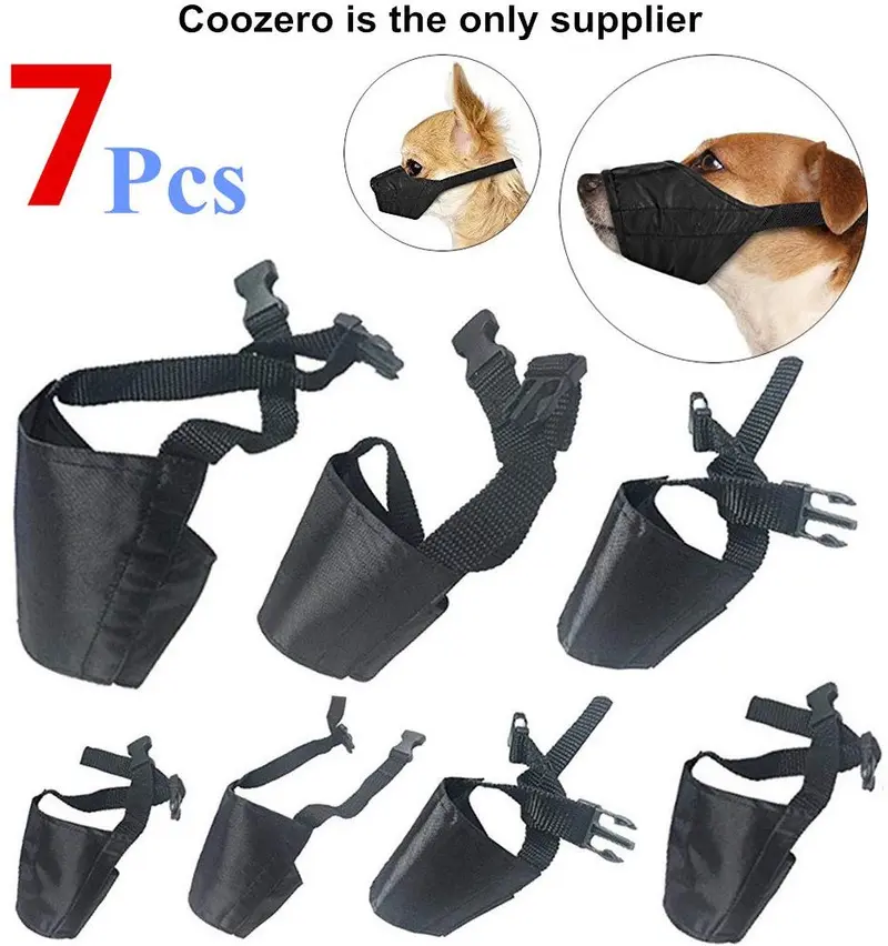 Perro Muzzles traje, 7pcs anti-biting ladridos bozales ajustable cubierta de boca de perro o pequeño, mediano y grande Extra perro por coozero
