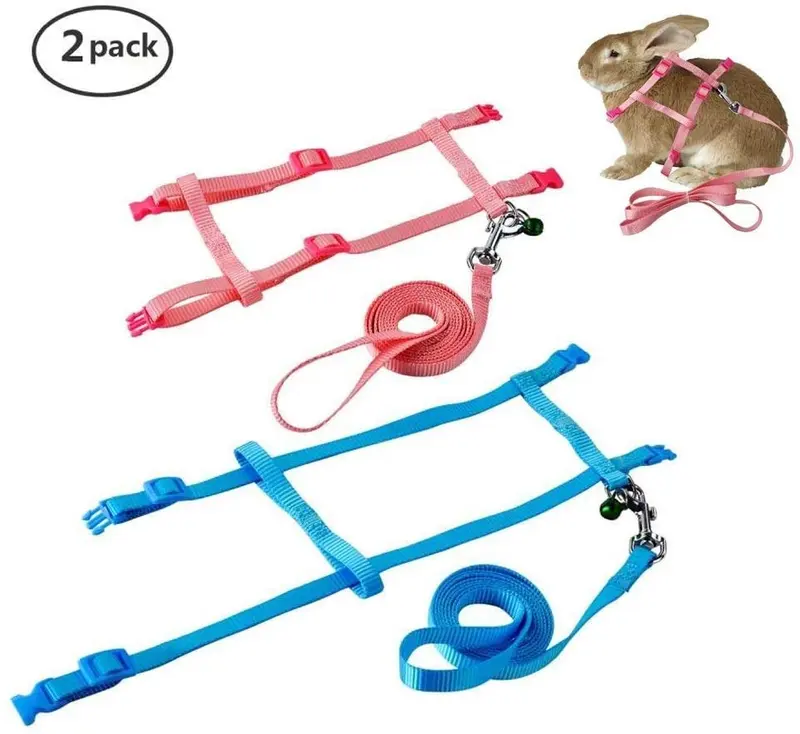 PERSUPER - 2 Pack de arnés de conejo para mascotas para nailon suave, corredores, corredores, arnés de correr con campana segura para conejo, gato, gato, hurón, cachorro y otros animales pequeños