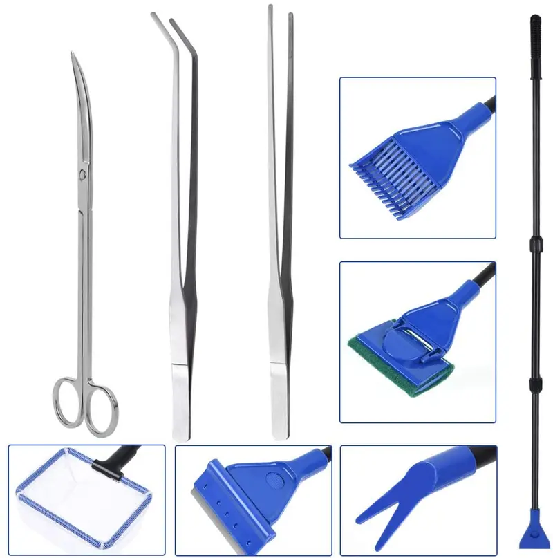 PERSUPER - Pinzas para plantas acuáticas de acero inoxidable 4 en 1, juego de herramientas para acuarios y acuarios, kit de herramientas para principiantes de peces y acuarios