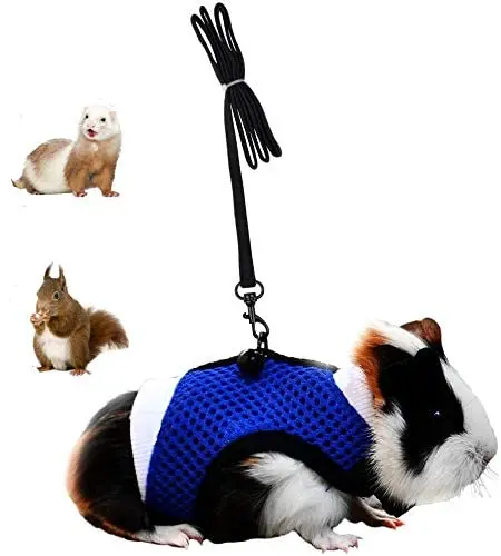 PERSUPER - Soft Mesh Small Pet Harness with Bell, No Pull Comfort Padded Vest Durable Nylon，Guinea Pig Harness and Leash Set， All Season for Bunny, Ferret， Rats, Iguana, Hamster, Bearded Dragon