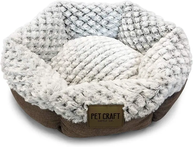 Pet Craft Supply Co. Espuma viscoelástica redonda lavable a máquina, cómoda y ultrasuave para todas las estaciones, cama para gatos y perros