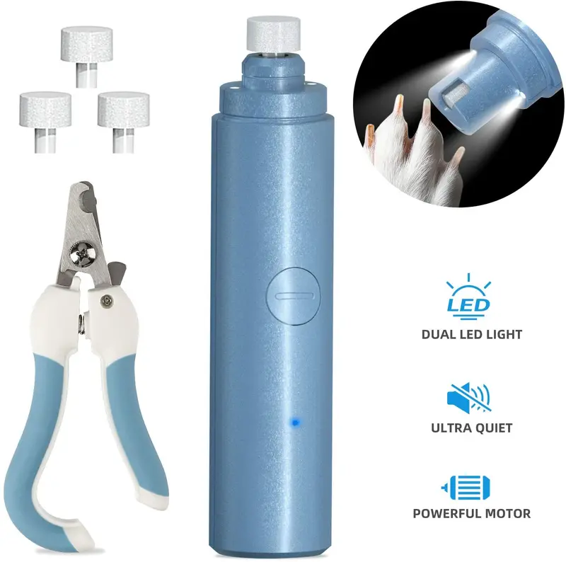 Pet Nail Grinder Kit for Dogs, Dual LED 2-Speed Electric Pet Nail Trimmer, Low Noise Painless Portable Cat Nail Clipper, Paws Grooming Set for Small Medium Pet Dog Cat