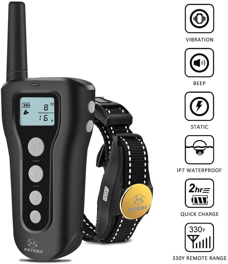 Peteme Dog Training Shock Collar Rechargeable with Beep/Vibra/Electric Shock,100% Waterproof, 1200 ft Remote Trainer Range Collar for Small Medium Large Dogs.