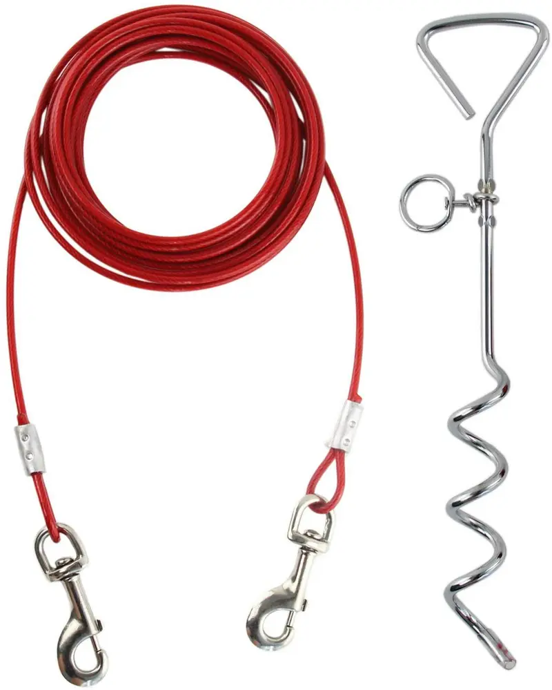 Petey's Pet Products - Cable de amarre para perros, 16 pulgadas, chapado en cromo, antióxido, ideal para acampar o el jardín, apto para arnés, correa y accesorios de cadena