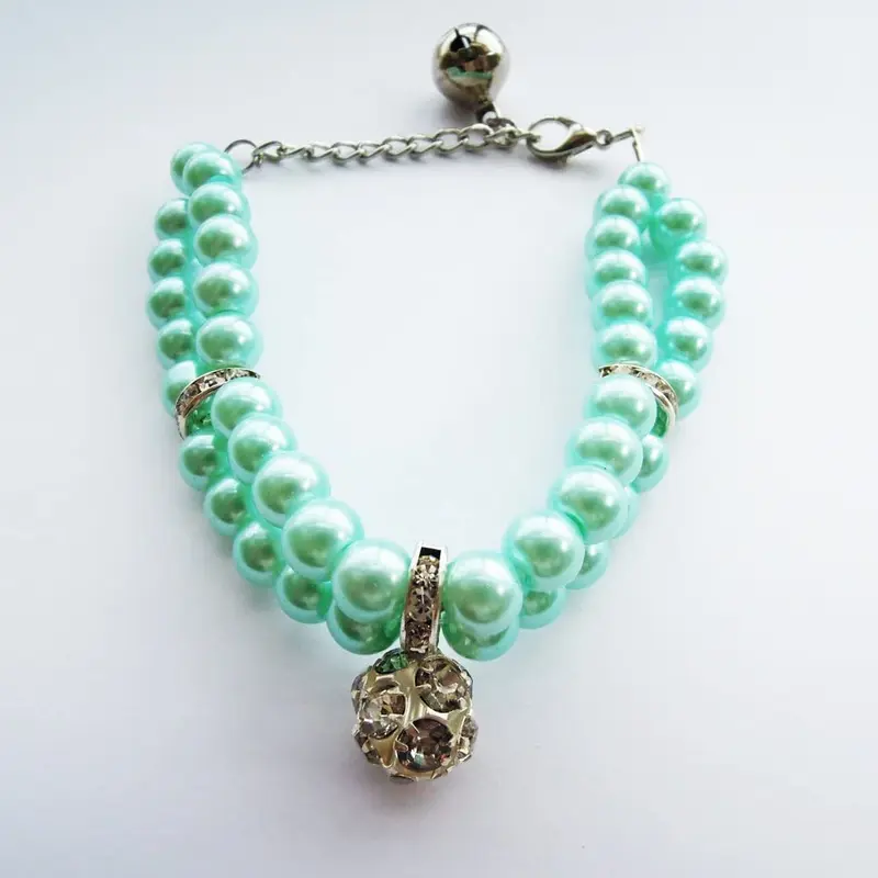 PetFavorites - Collar de perlas de 2 filas de diamantes de imitación para mascotas, gatos