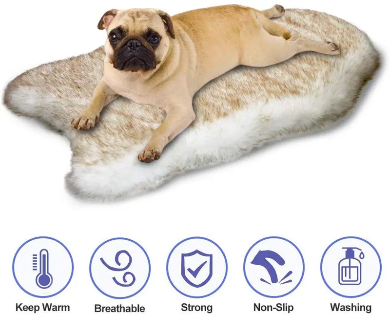 Petgrow · Alfombra de pelo sintético grueso para cama de mascotas, ultrasuave, cálida, de felpa, acolchada, para cama de mascotas, para perros y gatos, color beige