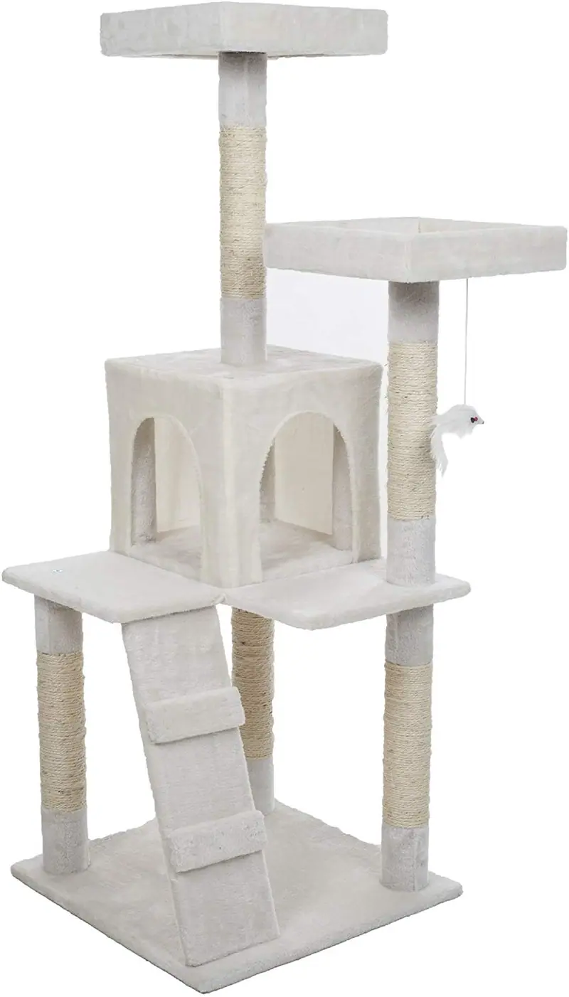 petmaker Penthouse Dormir y Jugar al gato Árbol, 4 ', Color blanco