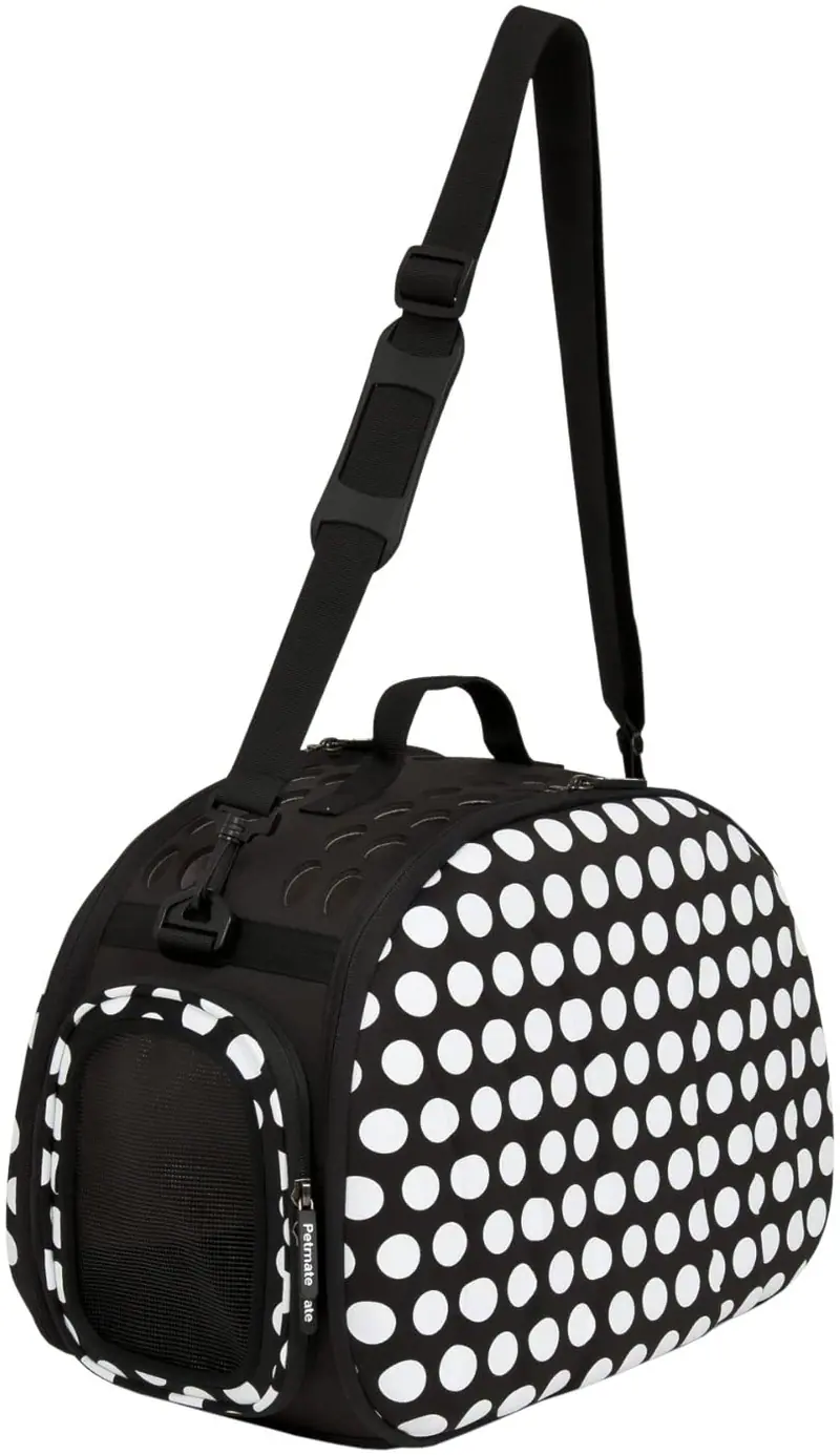 petmate 21788 curvations gato y cachorros bolsa con tapa, diseño de lunares, color blanco y negro