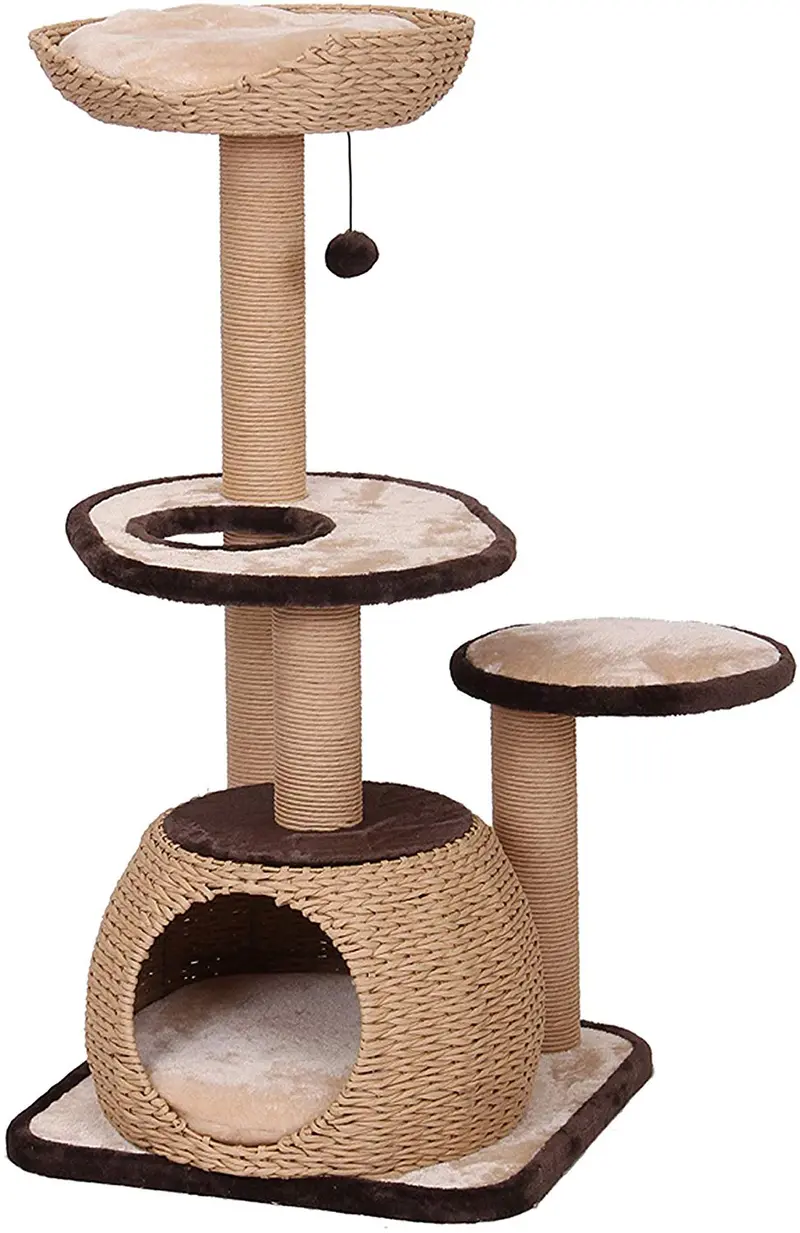 PetPals - Cuerda de papel hecha a mano con forma de cuenco natural con perca de árbol para gatos